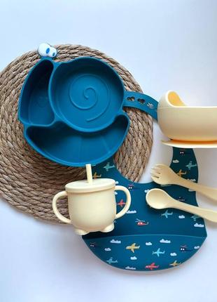 Силіконовий посуд силіконовий слюнявчик дитячий посуд ніблер секційна тарілка