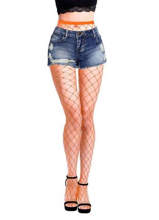 Женские колготки оранжевые большая сетка колготки в сеточку на танцы выступ сцену яркие кислотные