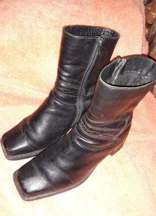 Сапоги женские кожаные чёрные сапожки кожа на каблуке 38 весна зима