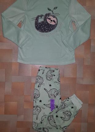 Домашний комплект с ленивцем, теплая пижама велюр primark 7-8 128 см2 фото