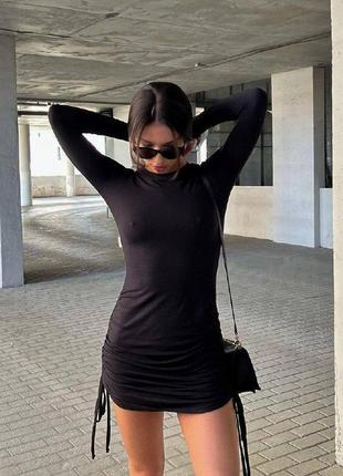 Женское платье облегающее короткое на завязках черное вечернее мини платье мягкая вискоза! 42-44 44-46