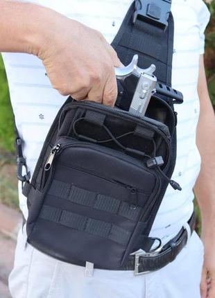 Якісна тактична сумка, укріплена чоловіча сумка рюкзак тактична слінг. колір: чорний4 фото