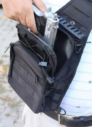 Якісна тактична сумка, укріплена чоловіча сумка рюкзак тактична слінг. колір: чорний5 фото