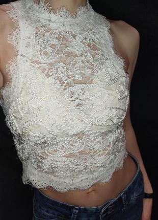 Топ блуза на замочке кружево zara белый xs s