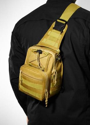 Якісна тактична сумка, укріплена чоловіча сумка рюкзак тактична слінг. колір: койот2 фото