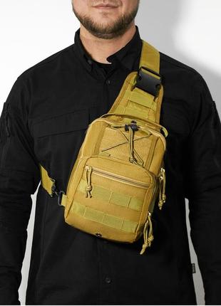 Якісна тактична сумка, укріплена чоловіча сумка рюкзак тактична слінг. колір: койот3 фото
