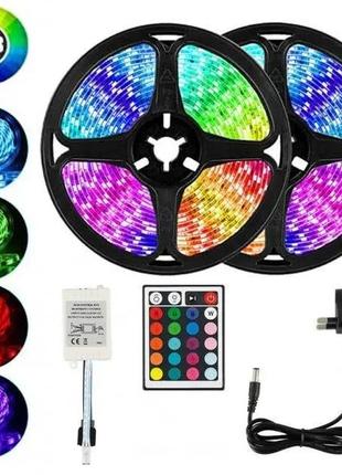Стрічка світлодіодна багатокольорова led rgb 3528 5 м з пультом та блоком живлення топ