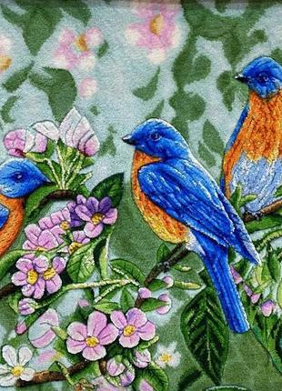 Гобелен авторский ручной работы четыре птицы 66х40 см с рельефом из шерсти и шелка