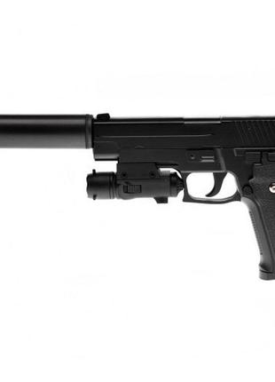 Пістолет із глушником метал іграшковий, чорний sig sauer p226 galaxy2 фото