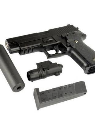 Пістолет із глушником метал іграшковий, чорний sig sauer p226 galaxy6 фото
