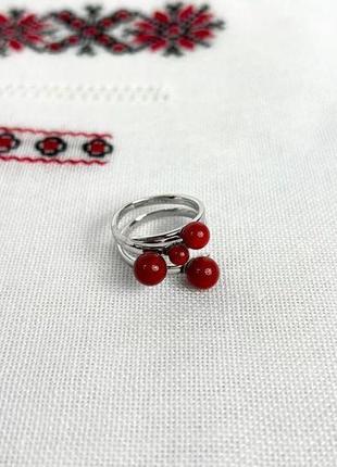 Серебряное кольцо с кораллом "ой, у лузі червона калина"2 фото