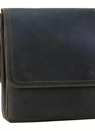 Мужская кожаная сумка через плечо из натуральной кожи планшет мессенджер с клапаном коричневая
