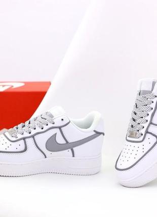 Кросівки жіночі nike air force, рефлективні білі кеди