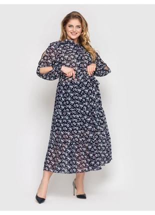 Шифоновое нарядное платье с длинными рукавами с прорезями, больших размеров от 50 до 605 фото