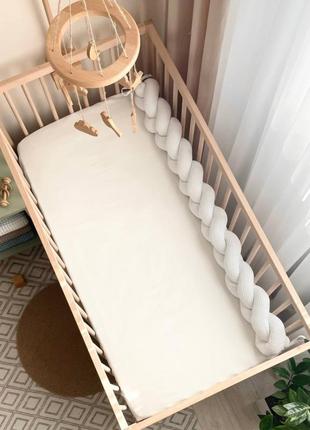 Бортик коса захист для дитячого ліжечка, довжина 120 см, вафля білий топ