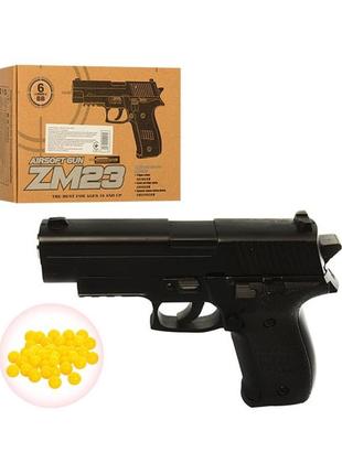 Пистолет железный детский, стреляет пластиковыми пулями  sig sauer p226, черный  zm 23 т2 фото