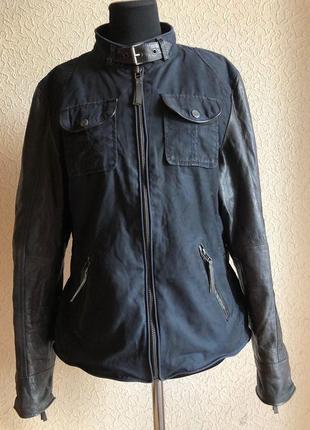 Темно-синяя куртка от бренда gipsy с кожаными рукавами1 фото