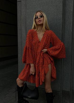 Хит продаж платье трапеция с воланами красный 42-48 оверсайз