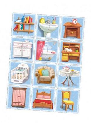 Настольная развивающая игра-пазл "мебель" ubumblebees (псф072) psf072, 12 картинок-половинок