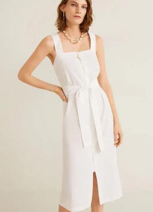 1, жіноче біле літнє лляне бавовняне мідіплаття манго mango розмір м оригінал