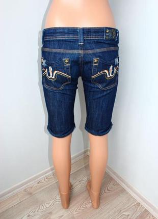 Шорты удлиненные /как бриджи / темно-синие с вышивкой и надписью, joansy jeans, m5 фото