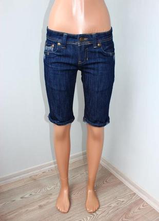 Шорты удлиненные /как бриджи / темно-синие с вышивкой и надписью, joansy jeans, m3 фото