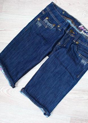 Шорты удлиненные /как бриджи / темно-синие с вышивкой и надписью, joansy jeans, m2 фото