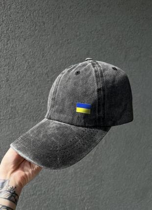 Кепка джинсова темно-сіра ua, чоловіча джинсова кепка з прапором україни