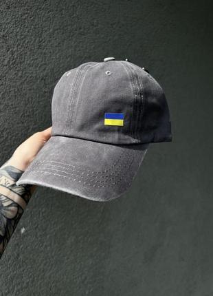 Кепка джинсова світло-сіра ua, модна кепка з прапором україни