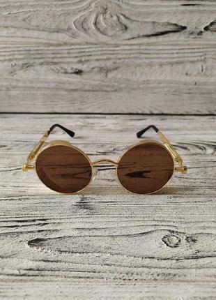 Солнцезащитные очки круглые коричневые унисекс в металлической оправе2 фото