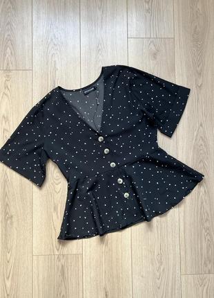 Чорна блуза з принтом сердечки plt prettylittlething 🛍️1+1=3🛍️