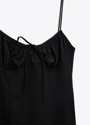 Лляна сукня zara в корсетному стилі довжини міді плаття з розрізом на ніжці6 фото