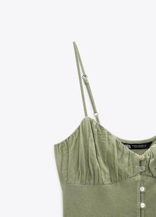 Лляна сукня zara в корсетному стилі довжини міді плаття сарафан