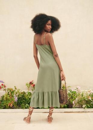 Лляна сукня zara в корсетному стилі довжини міді плаття сарафан