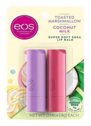 Набор бальзамов для губ eos toassted marshmallow сoconut milk super soft shea lip balm