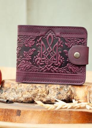 Жіночий шкіряний гаманець бордовий з тисненням калина