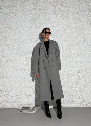 Пальто классика пиджак длинное прямое с пуговицами елочка серый беж черный9 фото