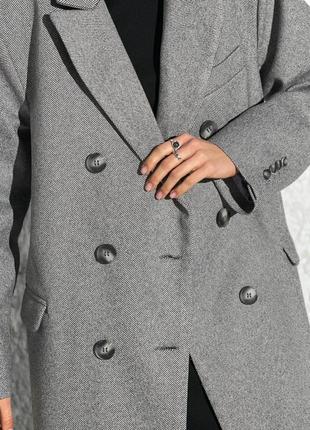 Пальто классика пиджак длинное прямое с пуговицами елочка серый беж черный7 фото