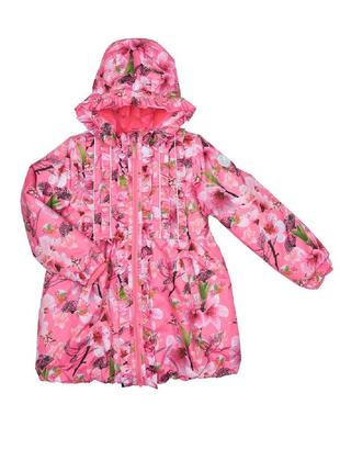 Куртка для девочки с цветочным принтом евро зима 1221 фото