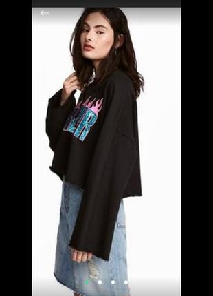 H&m новый кроп топ свитшот пайетки вышивка girl power