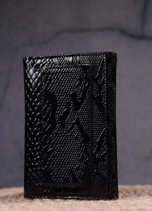 Лакированный женский кошелек с монетницей из натуральной фактурной кожи karya 21366 черный9 фото