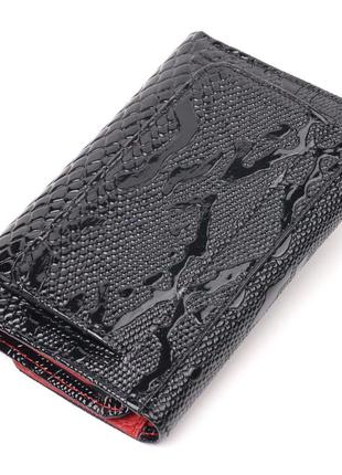 Лакований жіночий гаманець із монетницею з натуральної фактурної шкіри karya 21366 чорний2 фото