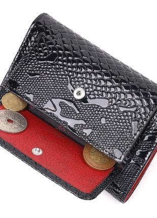 Лакированный женский кошелек с монетницей из натуральной фактурной кожи karya 21366 черный4 фото