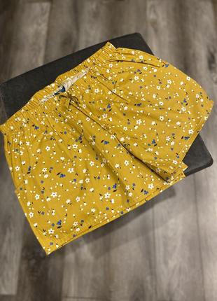 Пижамно-домашные шорты "цветы на горчичном" из сатина для девушек/женщин