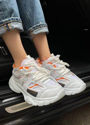 Кроссовки женские в стиле balenciaga track white/orange , баленсиага трек белые/ оранжевые3 фото