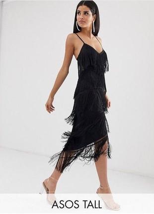 Чорне плаття з бахромою4 фото