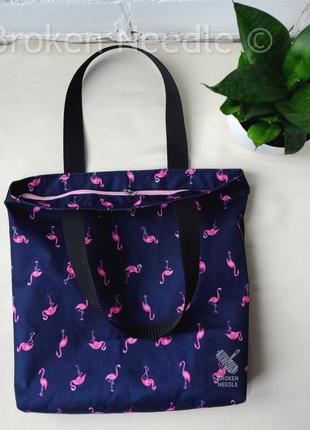 Эко сумка из фламинго, эко торба, сумка-пакет на замке/шоппер с фламинго2 фото