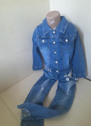 Короткая джинсовая куртка пиджак для девочки голубая 134 140 146 152 158 1644 фото
