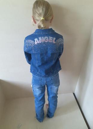 Короткая джинсовая куртка пиджак для девочки голубая 134 140 146 152 158 1642 фото