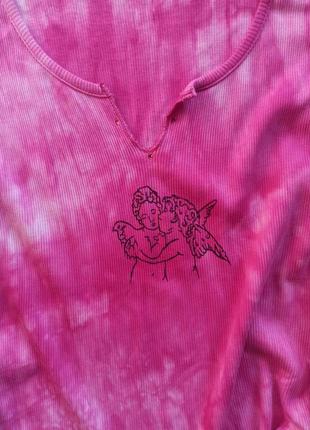 Майка с кастомным принтом розовая спишем для дома тайдай ручной4 фото